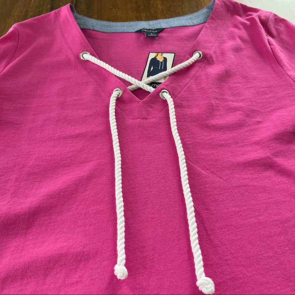 NWT Nautica Top White Rope Laced Front Coastal Beach Pool Large - Picture 4 of 9